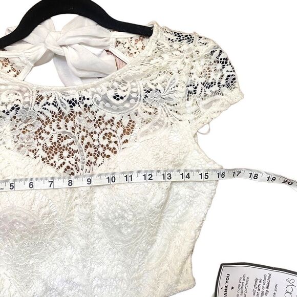 B. Darlin Fit and Flare Ivory Lace and Navy Dress - Picture 11 of 12